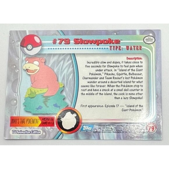 Slowpoke Pokemon Card Topps #79 TV Animation Edition Series Blue Logo - Picture 2 of 5
